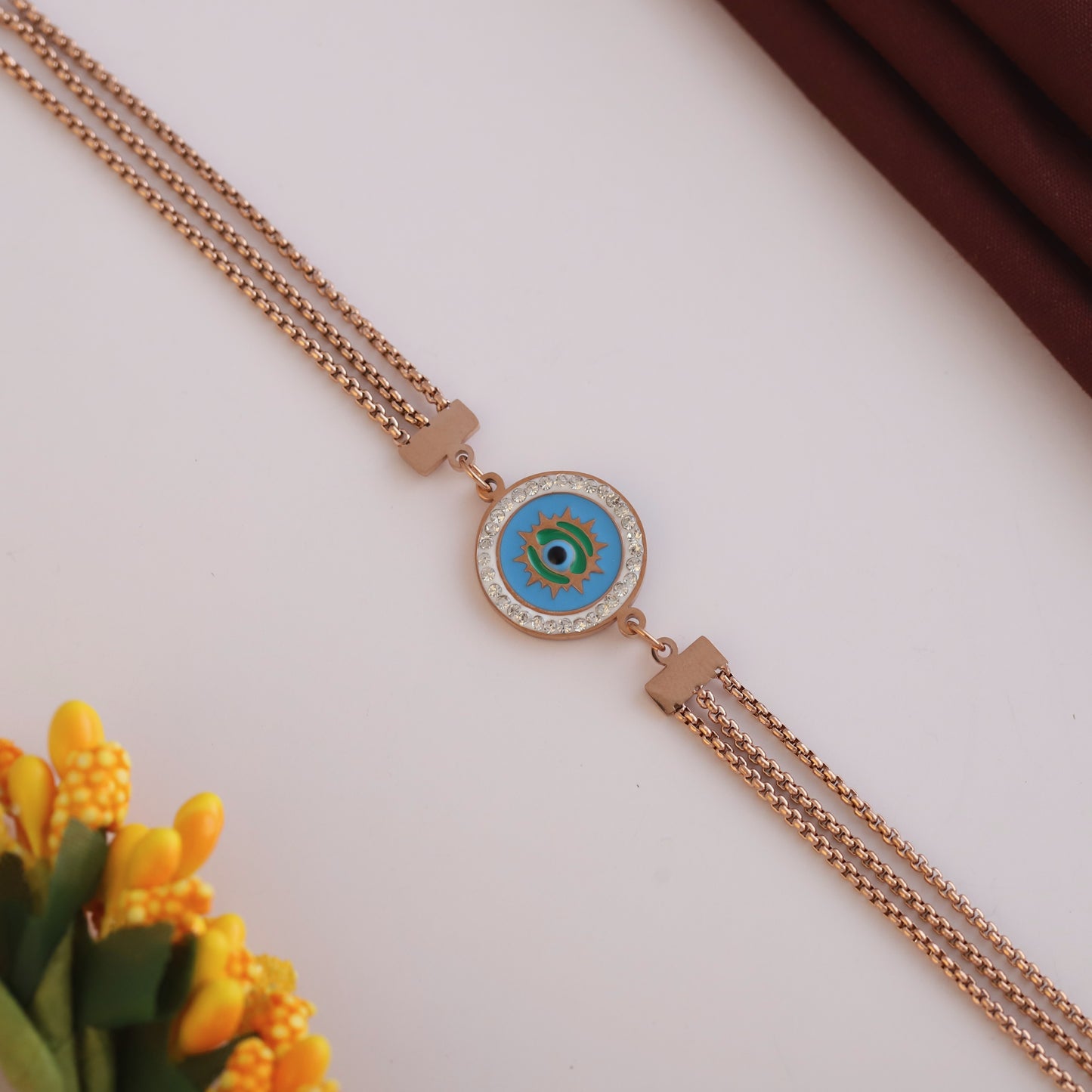 Evil Eye Free Hand Bracelet – Dual Chain Rose Gold Charm