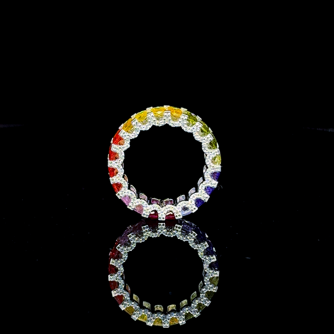 Rainbow Eternity Band Ring in 925 Silver | Multicolor CZ & Sparkle | Pride Jewelry | Unisex Stackable Ring