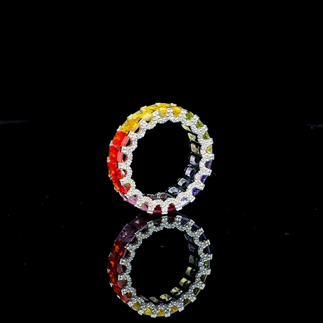 Rainbow Eternity Band Ring in 925 Silver | Multicolor CZ & Sparkle | Pride Jewelry | Unisex Stackable Ring