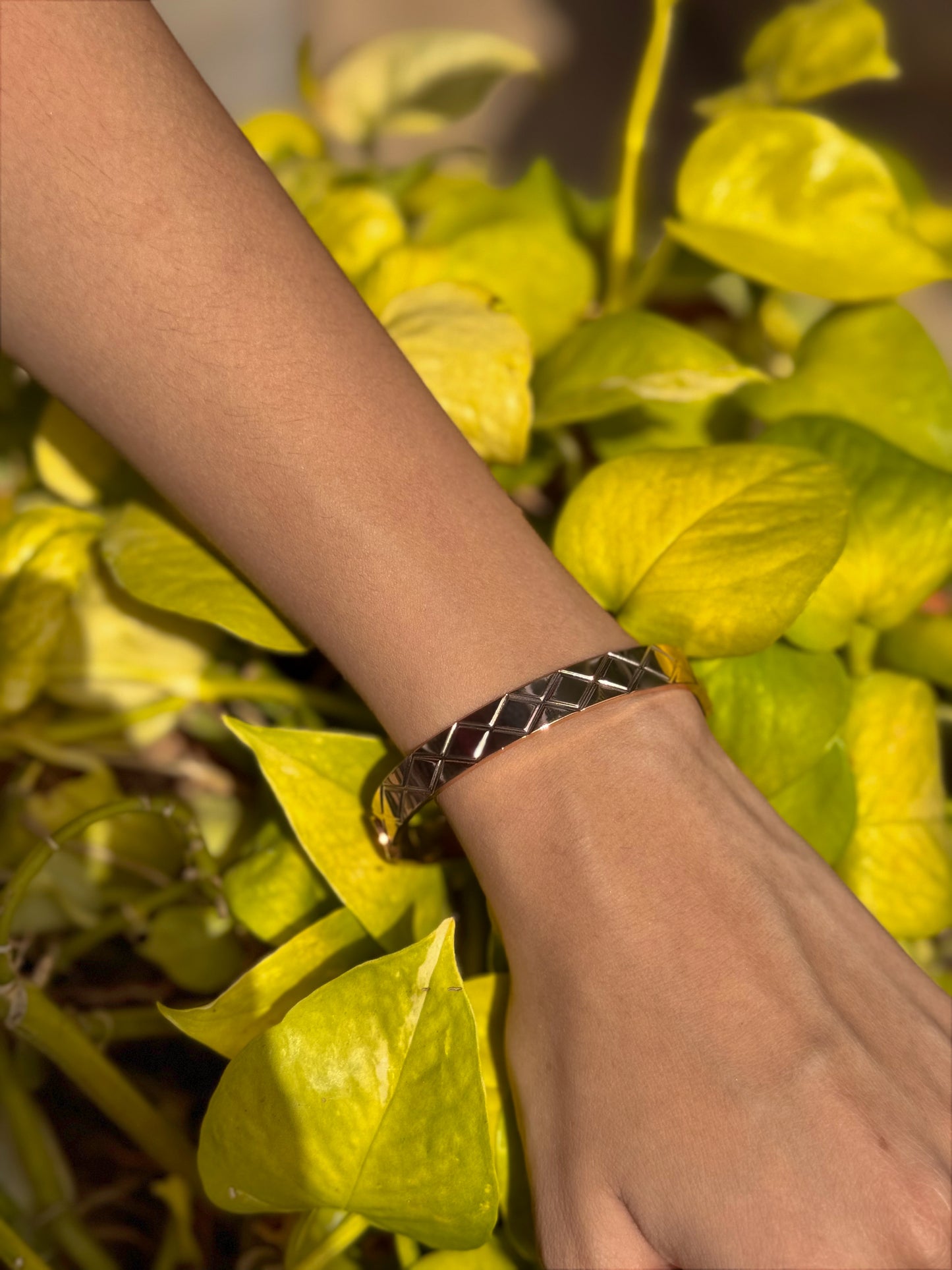 Glossy Rose Gold Geometric Bracelet – Sleek, Chic & Statement-Making