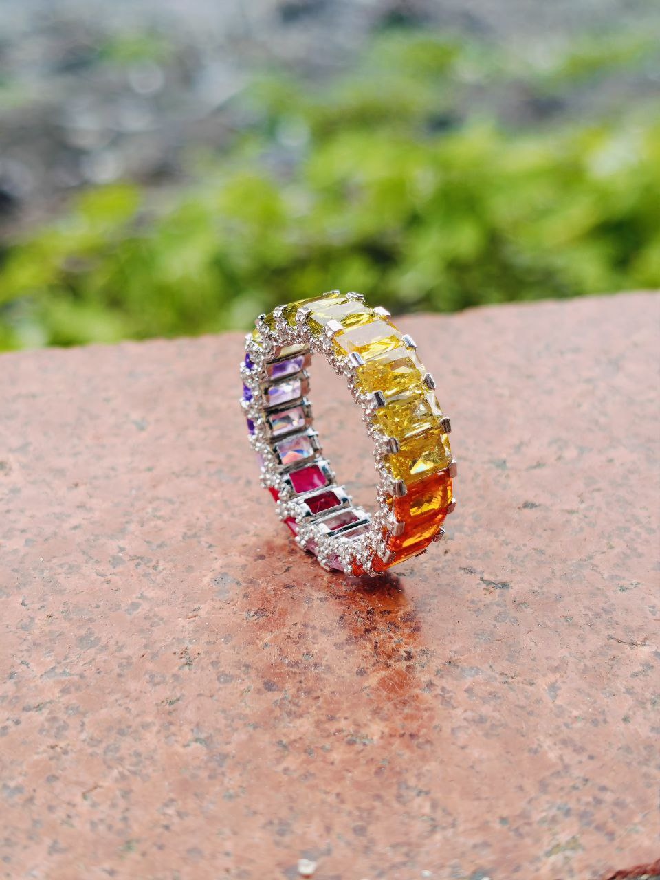 Rainbow Eternity Band Ring in 925 Silver | Multicolor CZ & Sparkle | Pride Jewelry | Unisex Stackable Ring