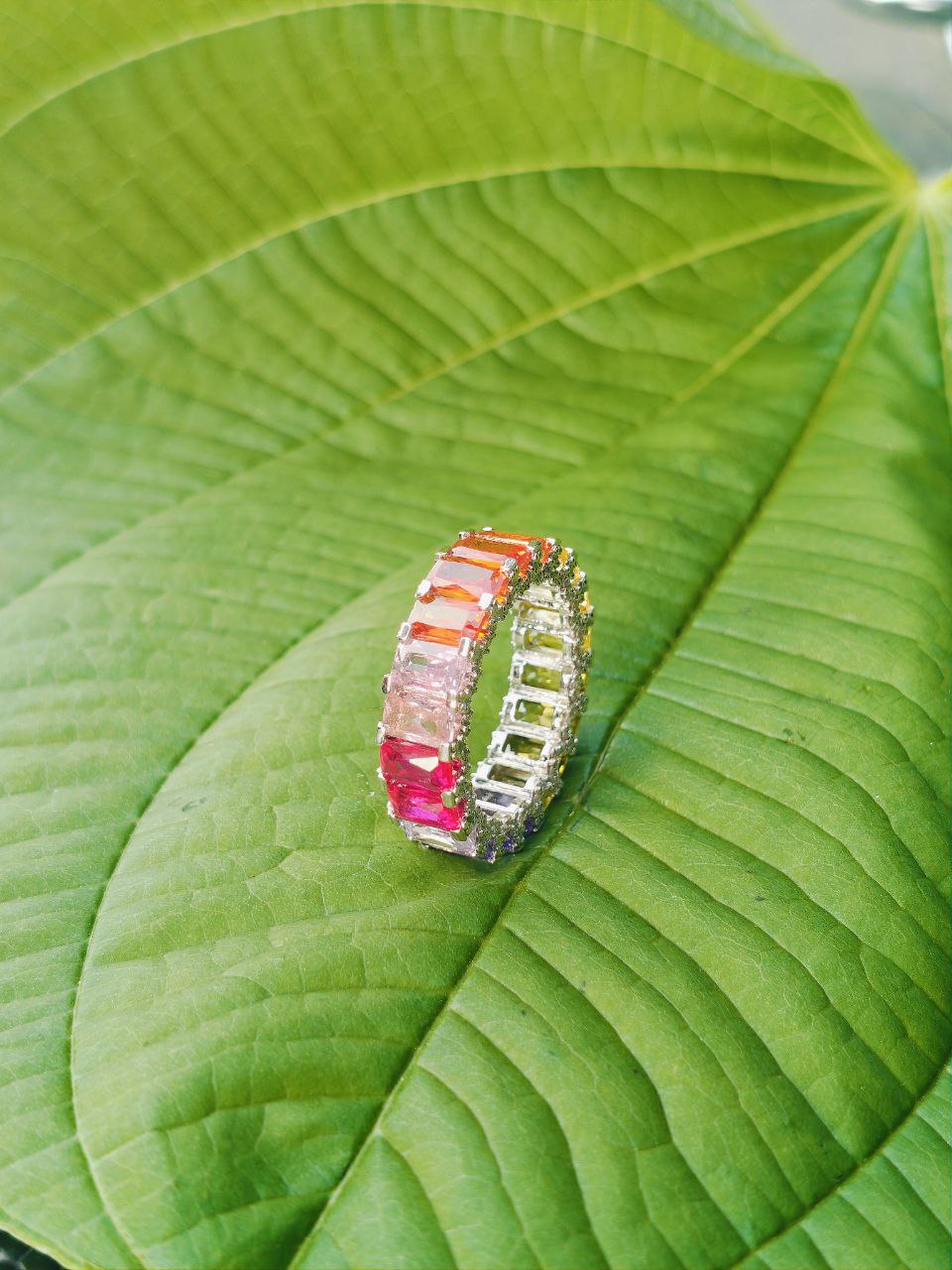 Rainbow Eternity Band Ring in 925 Silver | Multicolor CZ & Sparkle | Pride Jewelry | Unisex Stackable Ring