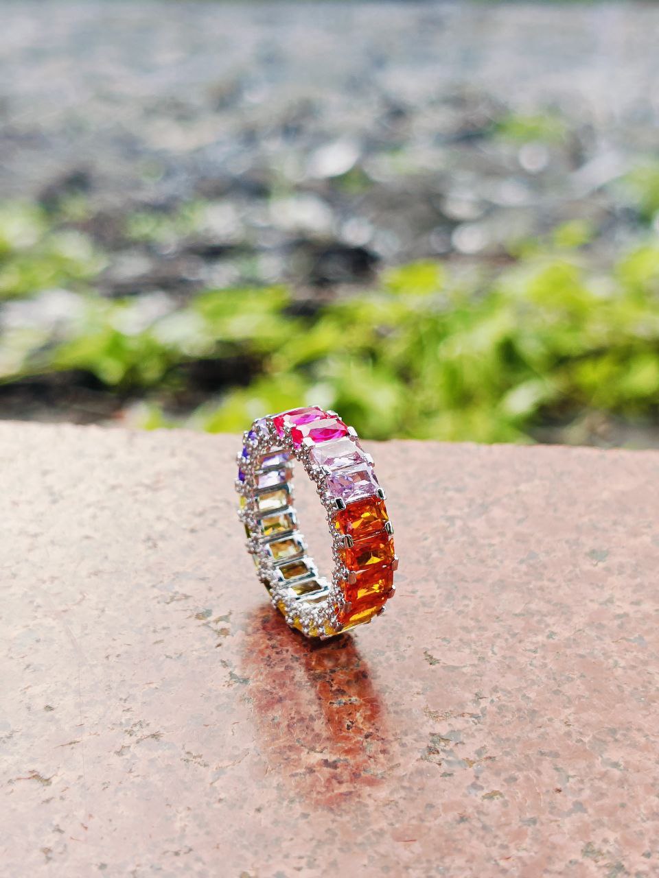 Rainbow Eternity Band Ring in 925 Silver | Multicolor CZ & Sparkle | Pride Jewelry | Unisex Stackable Ring