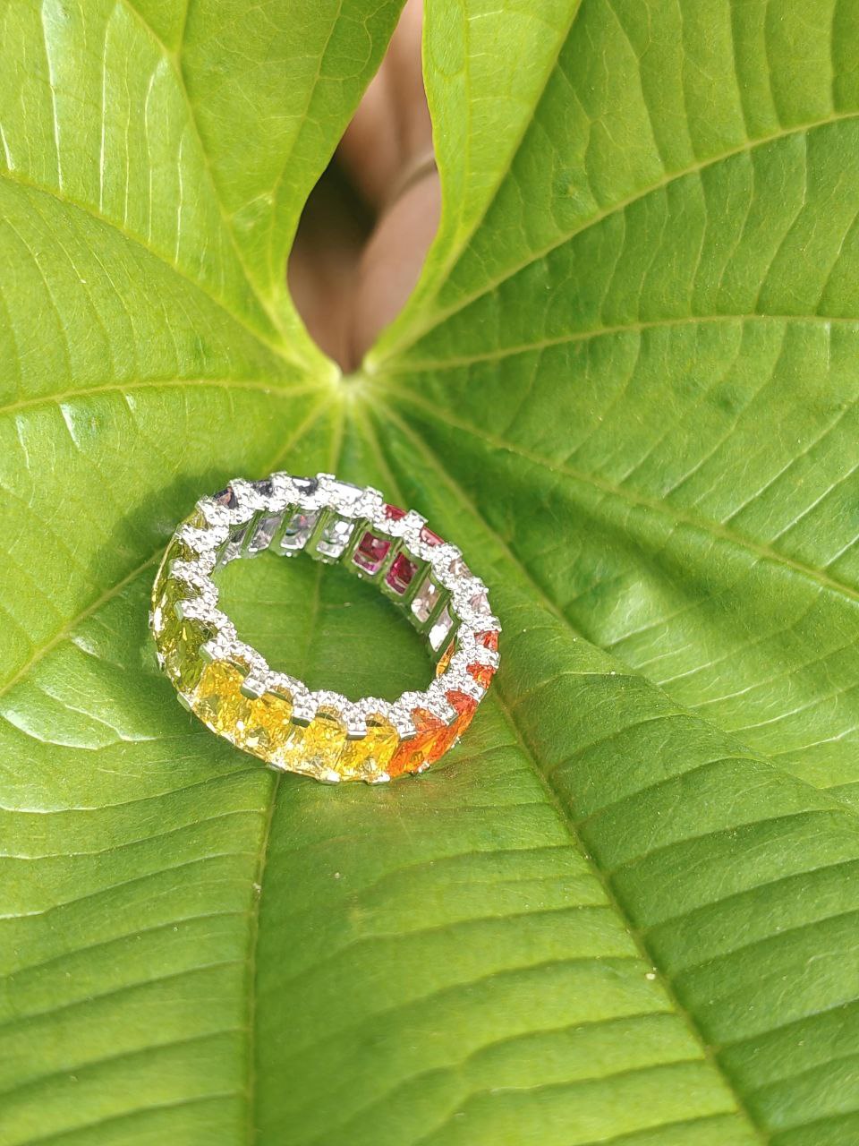 Rainbow Eternity Band Ring in 925 Silver | Multicolor CZ & Sparkle | Pride Jewelry | Unisex Stackable Ring