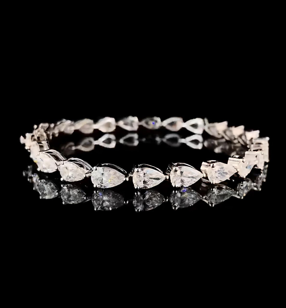 925 Sterling Silver Bracelet with 24 Pear-Cut Moissanite Diamonds | Elegant Tennis Style