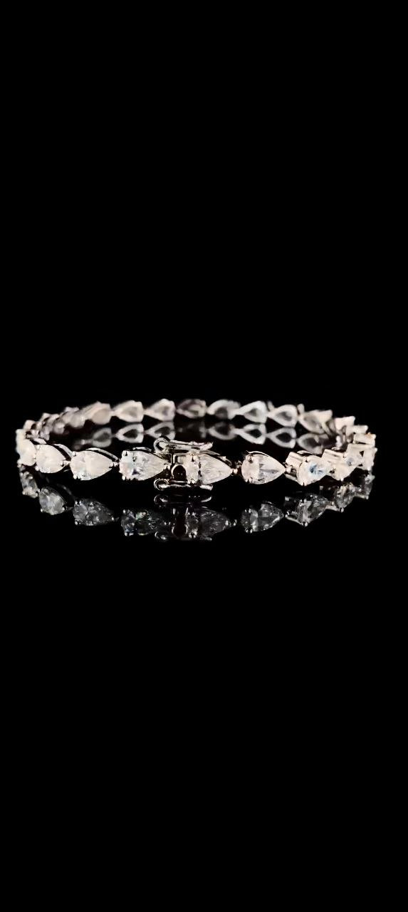 925 Sterling Silver Bracelet with 24 Pear-Cut Moissanite Diamonds | Elegant Tennis Style