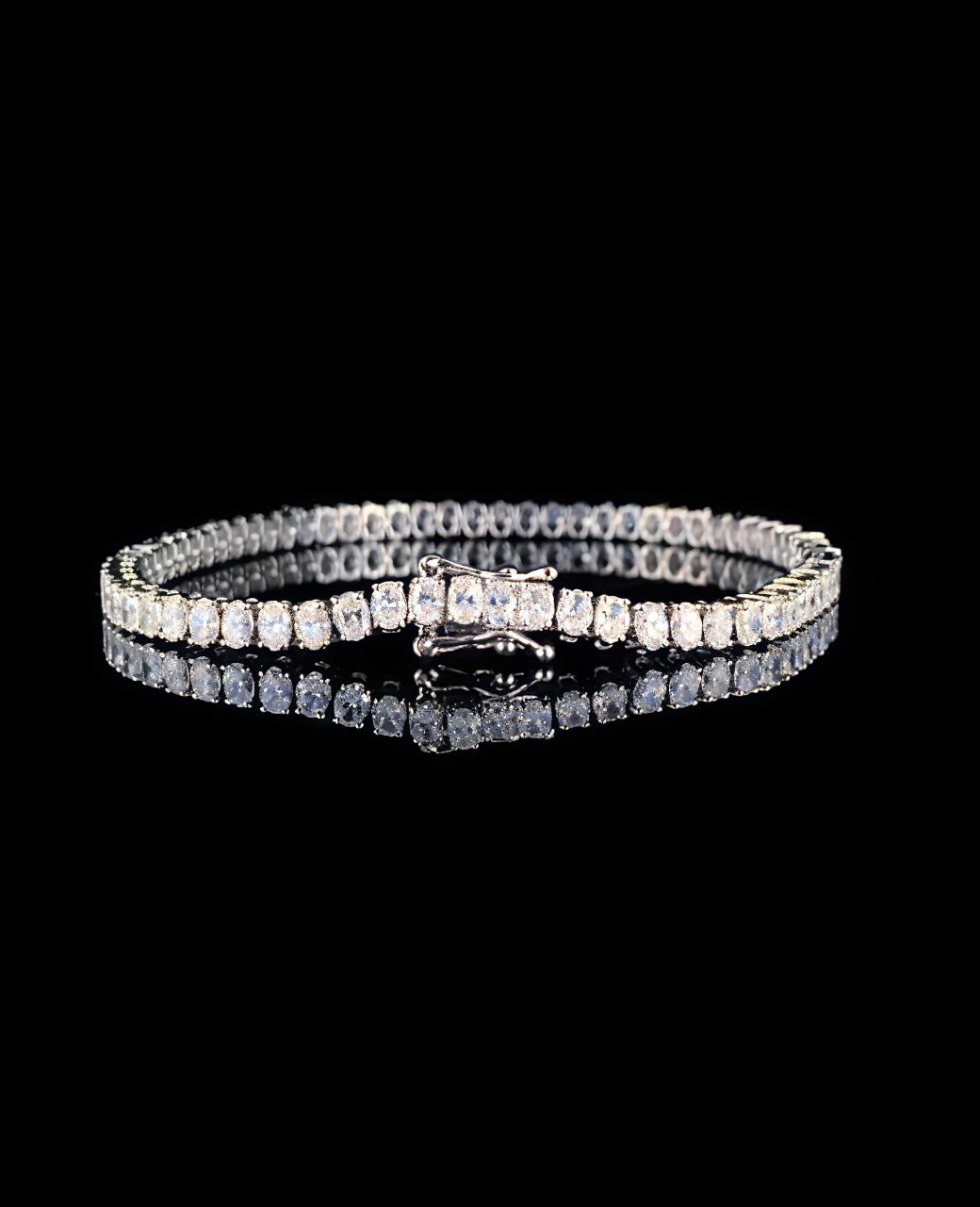 925 Sterling Silver Bracelet with 75 Oval Cut Moissanite Diamonds | Luxury Oval Tennis Bracelet
