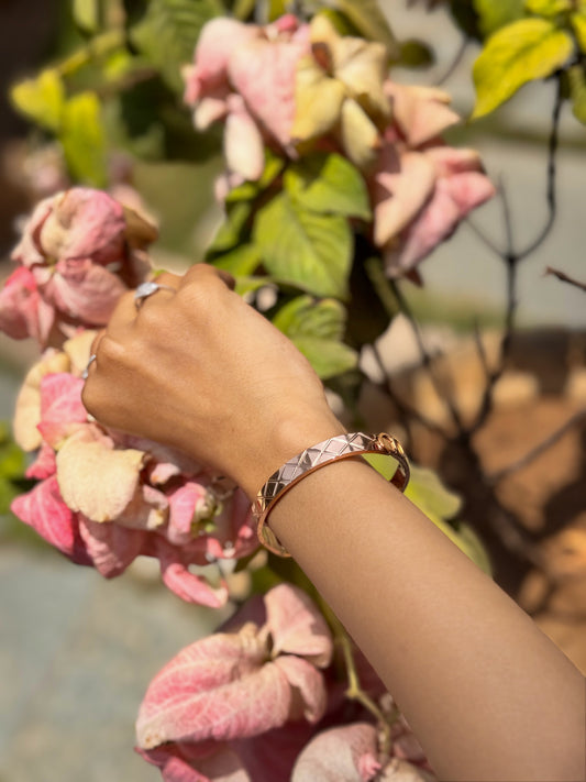 Glossy Rose Gold Geometric Bracelet – Sleek, Chic & Statement-Making