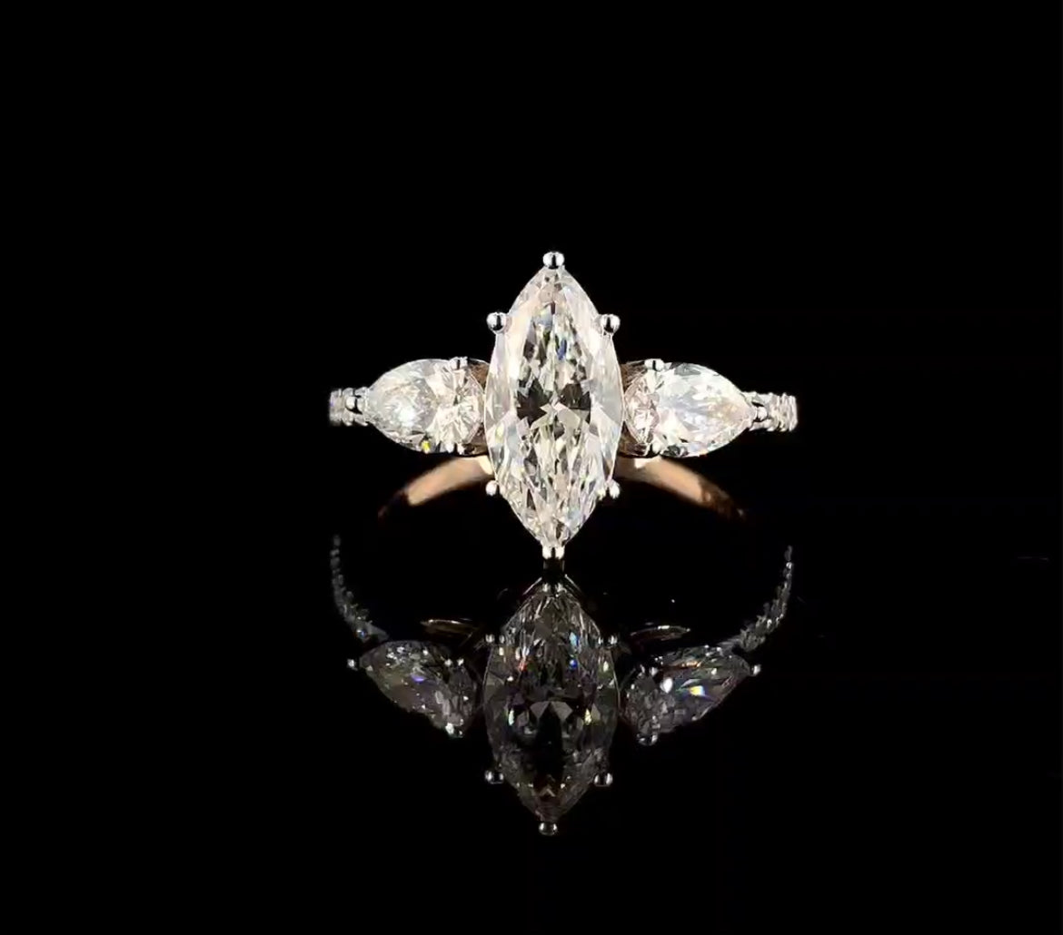 925 Sterling Silver Moissanite Diamond Ring | 18K Rose Gold Plated Engagement Ring for Women