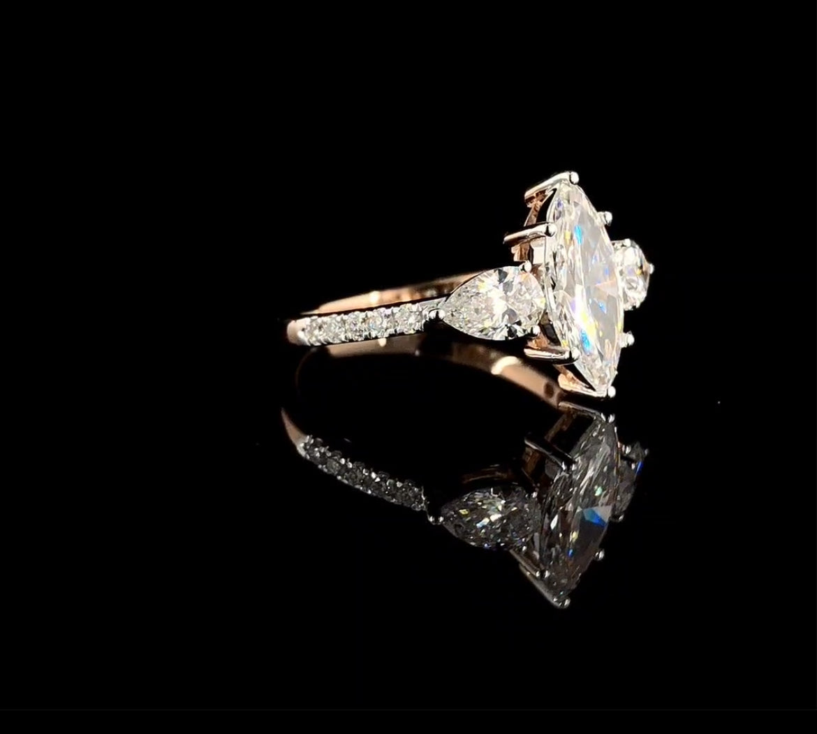 925 Sterling Silver Moissanite Diamond Ring | 18K Rose Gold Plated Engagement Ring for Women