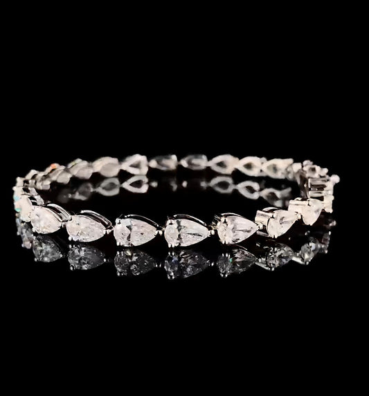925 Sterling Silver Bracelet with 24 Pear-Cut Moissanite Diamonds | Elegant Tennis Style
