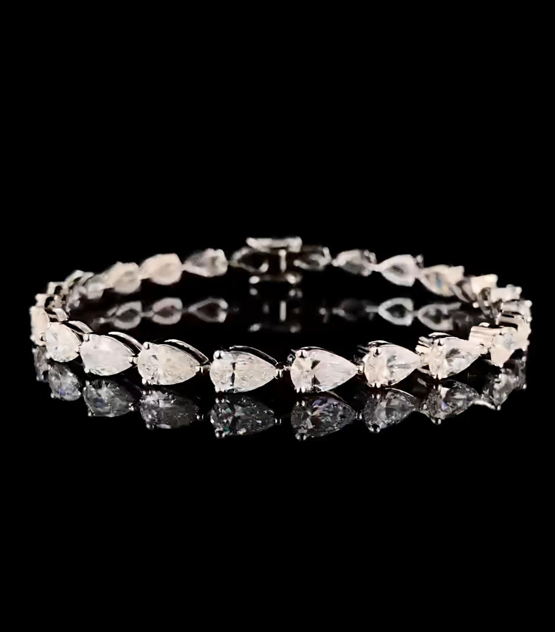 925 Sterling Silver Bracelet with 24 Pear-Cut Moissanite Diamonds | Elegant Tennis Style