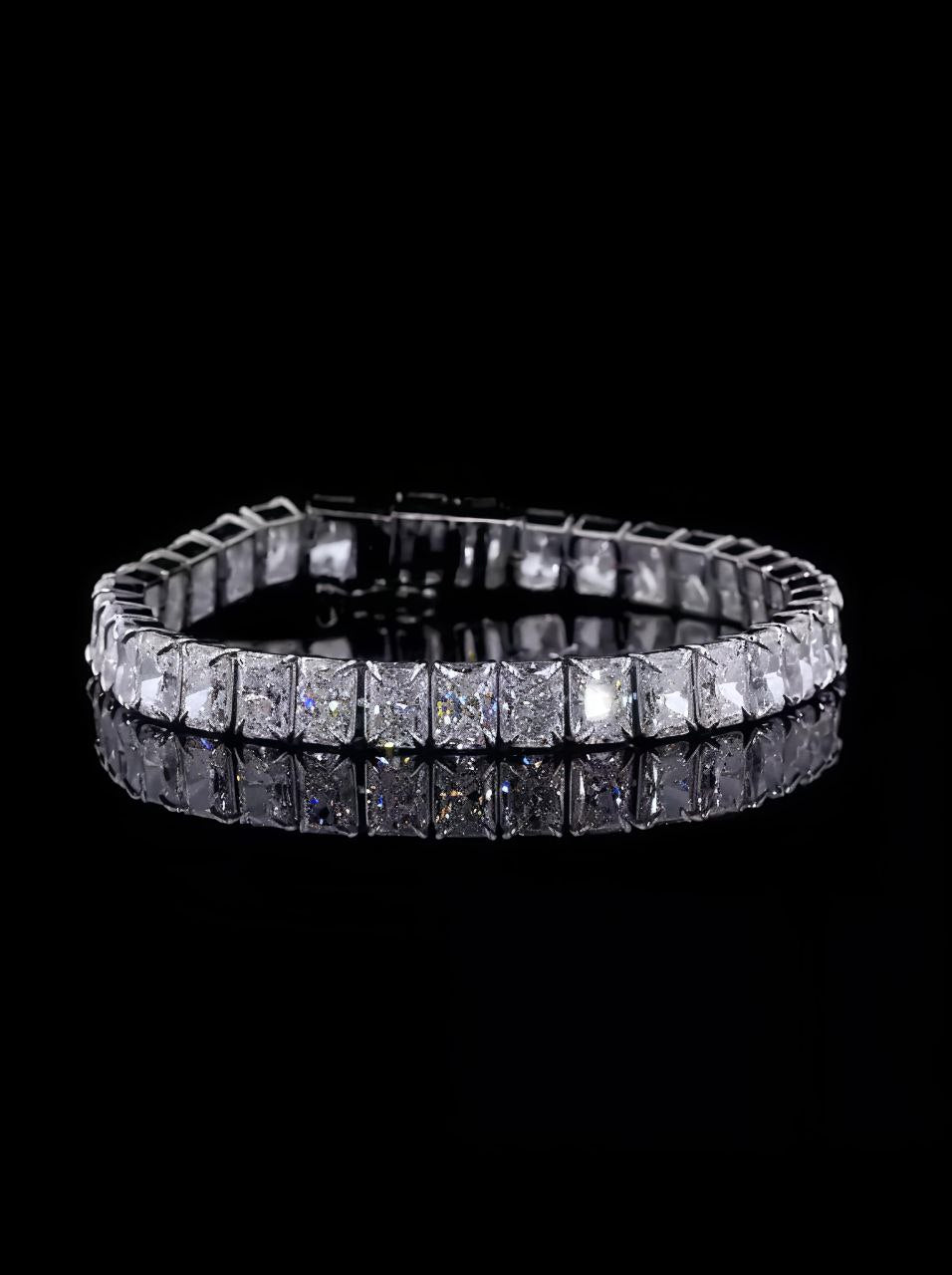 925 Sterling Silver Bracelet with 33 Princess Cut Moissanite Diamonds | Elegant Rose Gold Tennis Bracelet