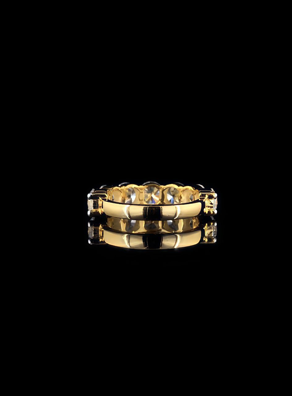 925 Sterling Silver Ring with 7 Moissanite Diamonds | 18K Gold Plated Elegant Band Ring