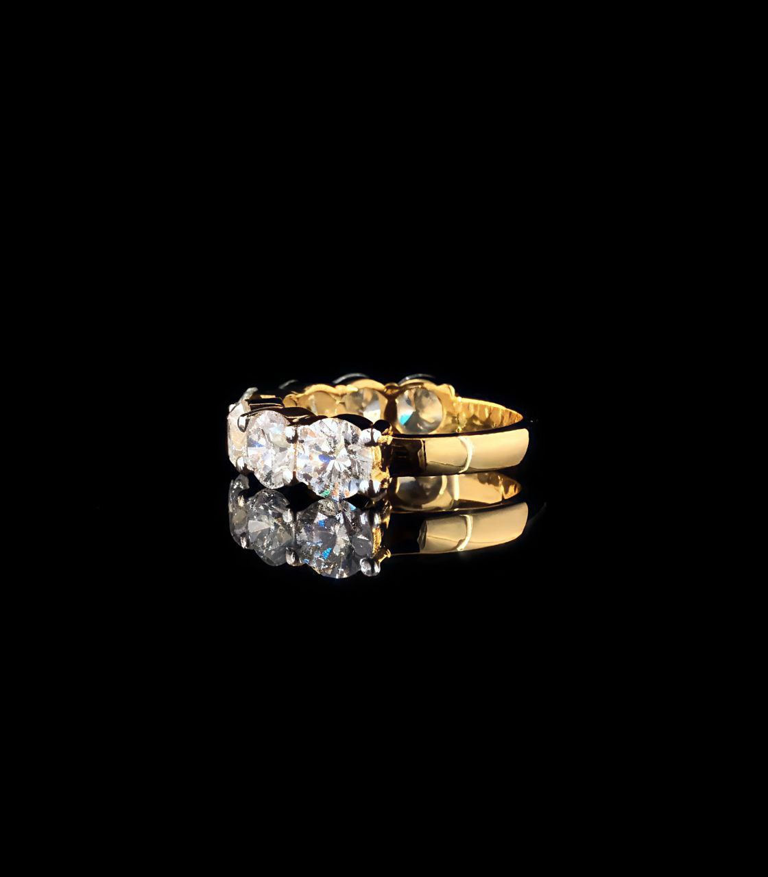 925 Sterling Silver Ring with 7 Moissanite Diamonds | 18K Gold Plated Elegant Band Ring