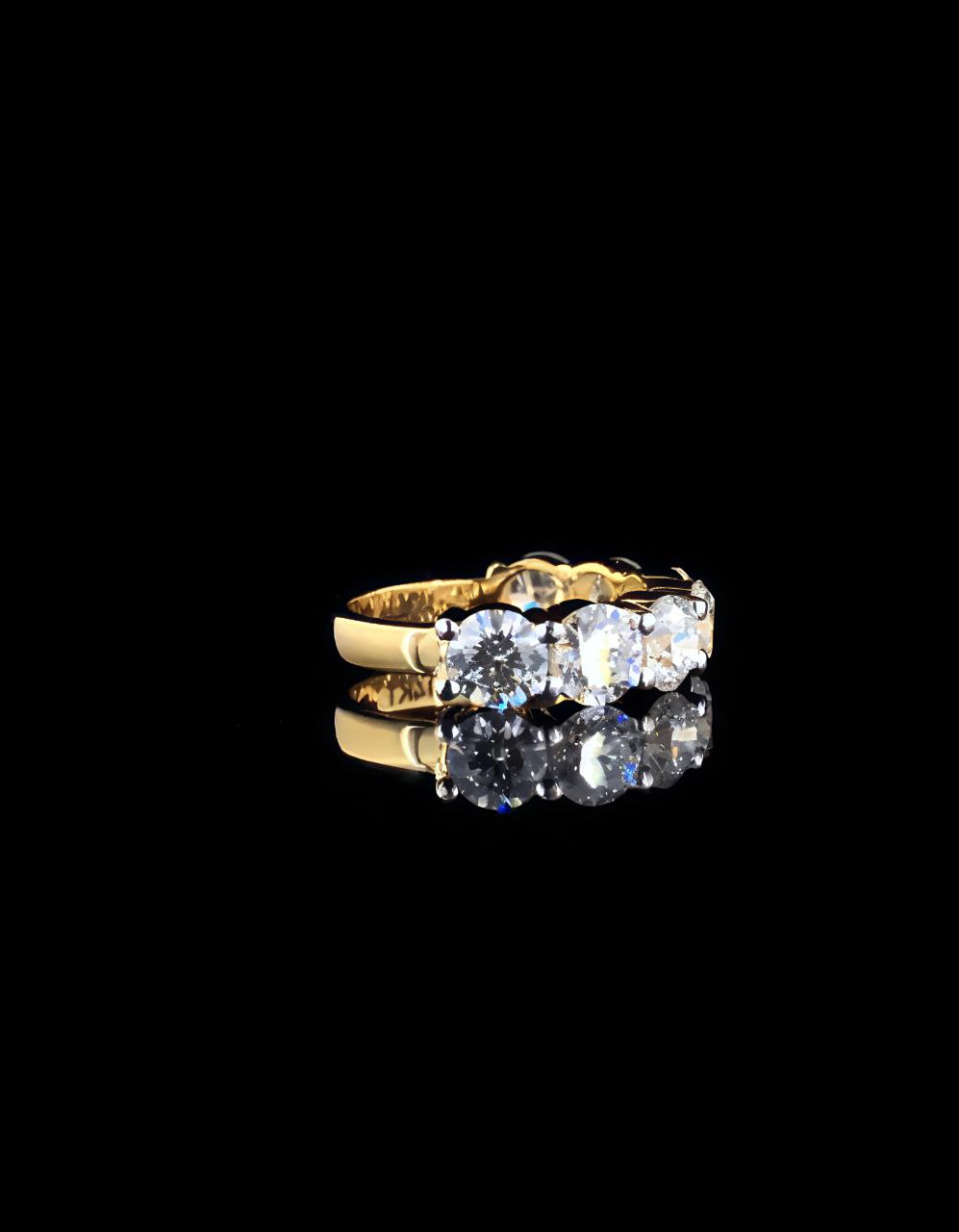 925 Sterling Silver Ring with 7 Moissanite Diamonds | 18K Gold Plated Elegant Band Ring