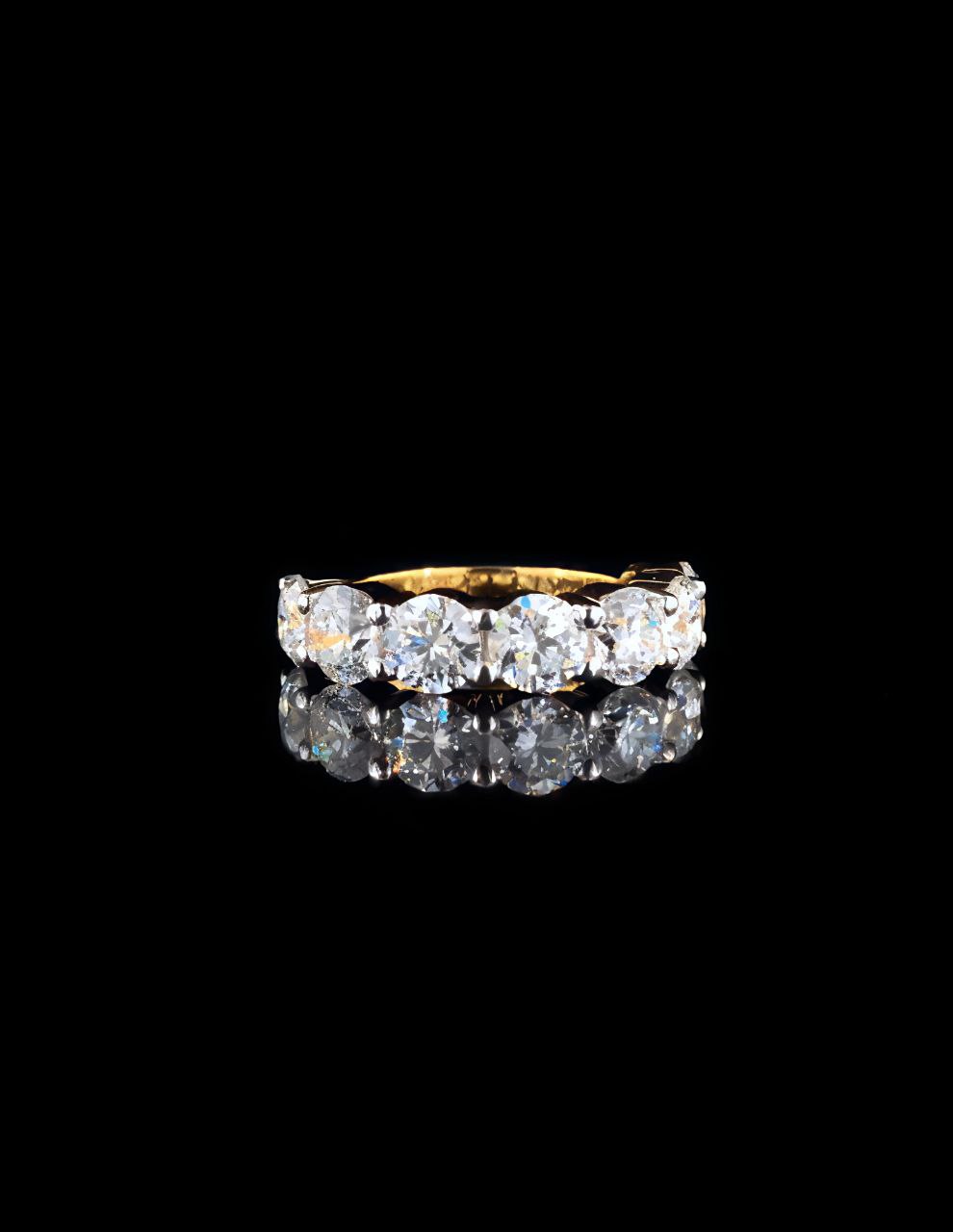 925 Sterling Silver Ring with 7 Moissanite Diamonds | 18K Gold Plated Elegant Band Ring