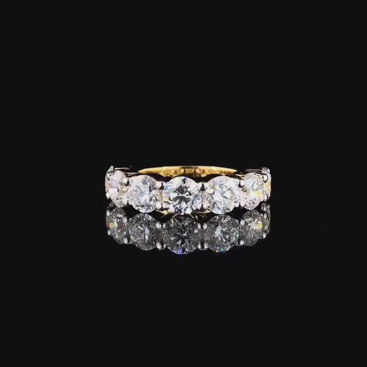 925 Sterling Silver Ring with 7 Moissanite Diamonds | 18K Gold Plated Elegant Band Ring