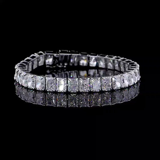 925 Sterling Silver Bracelet with 33 Princess Cut Moissanite Diamonds | Elegant Rose Gold Tennis Bracelet